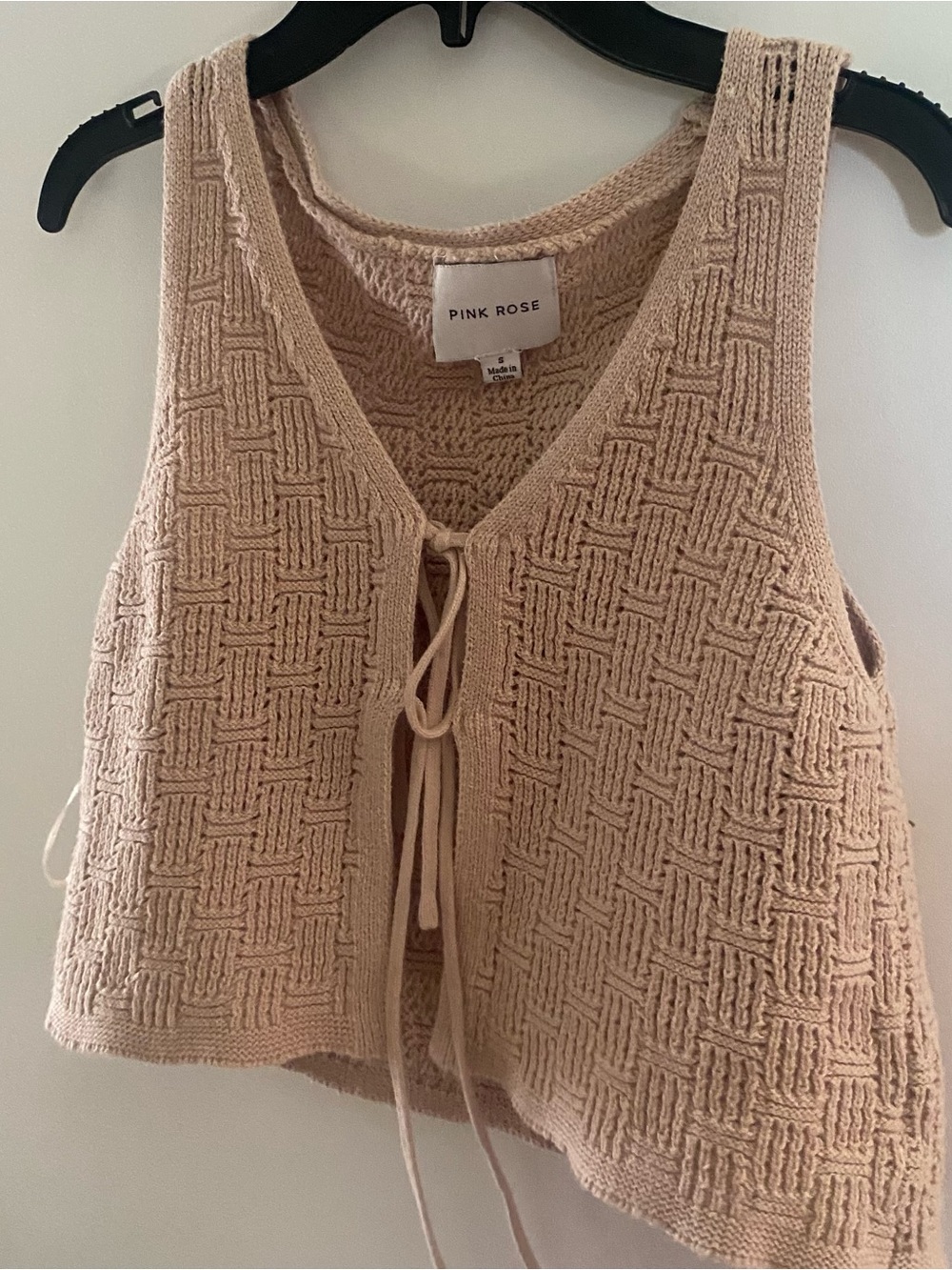 Pink Rose Open cable-knit crochet short sleeve lightweight sweatervest boho S - Picture 3 of 5